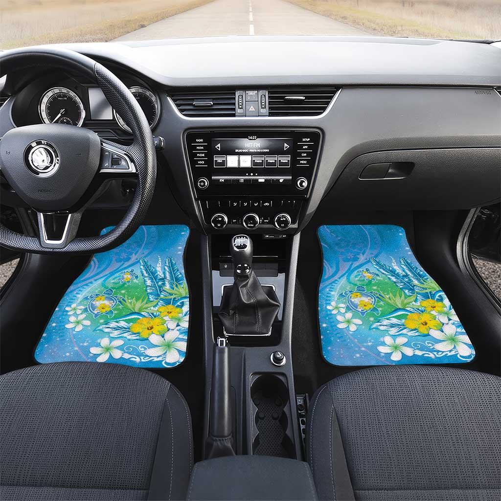 Hawaii Honu Car Mats Tropical Flowers Blue Gradient LT05 Set 2pcs - Front Blue - Polynesian Pride