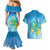 Hawaii Honu Couples Matching Mermaid Dress and Hawaiian Shirt Tropical Flowers Blue Gradient