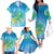 Hawaii Honu Family Matching Off The Shoulder Long Sleeve Dress and Hawaiian Shirt Tropical Flowers Blue Gradient