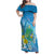 Hawaii Honu Family Matching Off Shoulder Maxi Dress and Hawaiian Shirt Tropical Flowers Blue Gradient