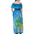 Hawaii Honu Family Matching Off Shoulder Maxi Dress and Hawaiian Shirt Tropical Flowers Blue Gradient