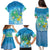 Hawaii Honu Family Matching Puletasi and Hawaiian Shirt Tropical Flowers Blue Gradient