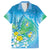 Hawaii Honu Family Matching Puletasi and Hawaiian Shirt Tropical Flowers Blue Gradient