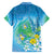 Hawaii Honu Family Matching Puletasi and Hawaiian Shirt Tropical Flowers Blue Gradient