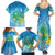 Hawaii Honu Family Matching Summer Maxi Dress and Hawaiian Shirt Tropical Flowers Blue Gradient