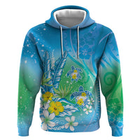 Hawaii Honu Hoodie Tropical Flowers Blue Gradient LT05 Pullover Hoodie Blue - Polynesian Pride