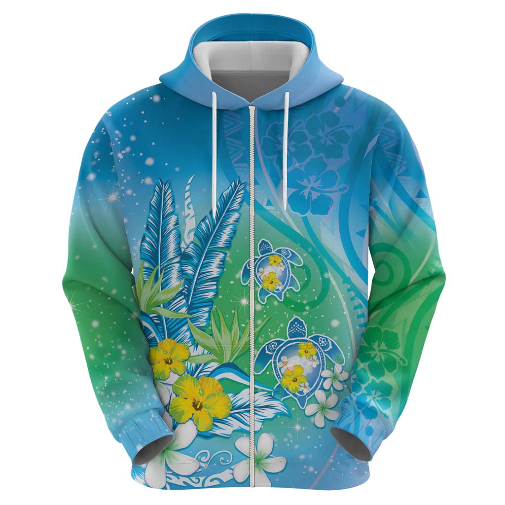 Hawaii Honu Hoodie Tropical Flowers Blue Gradient LT05 - Polynesian Pride