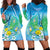 Hawaii Honu Hoodie Dress Tropical Flowers Blue Gradient