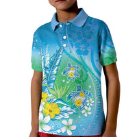 Hawaii Honu Kid Polo Shirt Tropical Flowers Blue Gradient LT05 Kid Blue - Polynesian Pride