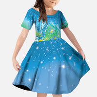 Hawaii Honu Kid Short Sleeve Dress Tropical Flowers Blue Gradient LT05 KID Blue - Polynesian Pride