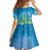 Hawaii Honu Kid Short Sleeve Dress Tropical Flowers Blue Gradient