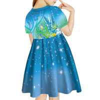 Hawaii Honu Kid Short Sleeve Dress Tropical Flowers Blue Gradient LT05 - Polynesian Pride