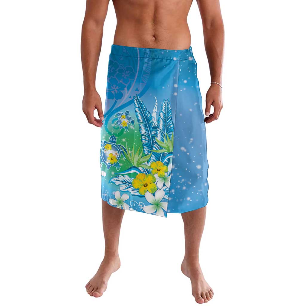 Hawaii Honu Lavalava Tropical Flowers Blue Gradient LT05 Blue - Polynesian Pride