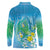 Hawaii Honu Long Sleeve Polo Shirt Tropical Flowers Blue Gradient