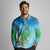 Hawaii Honu Long Sleeve Polo Shirt Tropical Flowers Blue Gradient