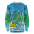 Hawaii Honu Long Sleeve Shirt Tropical Flowers Blue Gradient