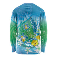 Hawaii Honu Long Sleeve Shirt - Tropical Flowers Blue Gradient LT05 - Polynesian Pride