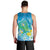 Hawaii Honu Men Tank Top Tropical Flowers Blue Gradient