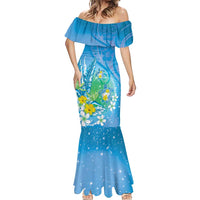 Hawaii Honu Mermaid Dress Tropical Flowers Blue Gradient LT05 - Polynesian Pride