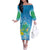 Hawaii Honu Off The Shoulder Long Sleeve Dress Tropical Flowers Blue Gradient