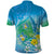 Hawaii Honu Polo Shirt Tropical Flowers Blue Gradient