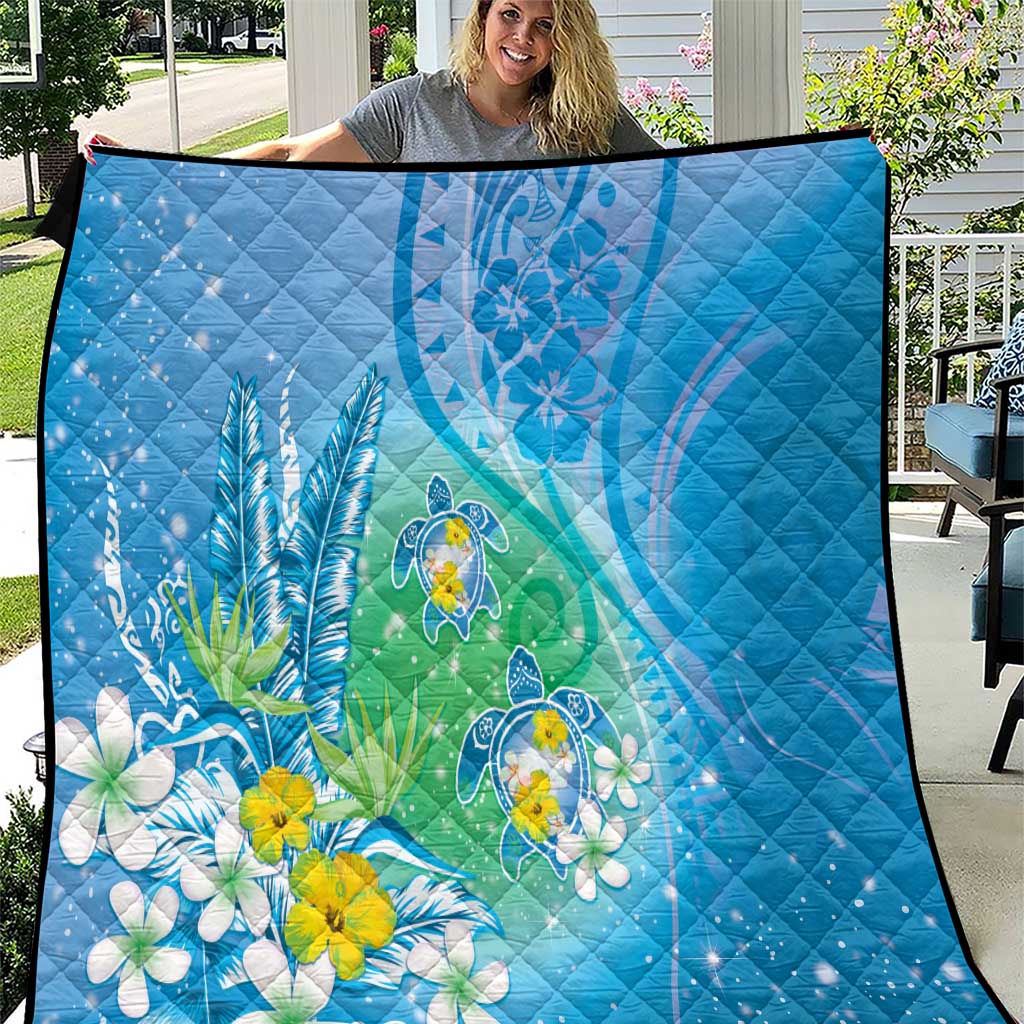 Hawaii Honu Quilt - Tropical Flowers Blue Gradient LT05 Blue - Polynesian Pride
