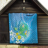 Hawaii Honu Quilt - Tropical Flowers Blue Gradient LT05 - Polynesian Pride