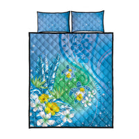 Hawaii Honu Quilt Bed Set Tropical Flowers Blue Gradient LT05 - Polynesian Pride