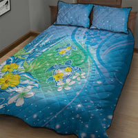 Hawaii Honu Quilt Bed Set Tropical Flowers Blue Gradient LT05 - Polynesian Pride