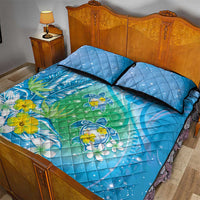 Hawaii Honu Quilt Bed Set Tropical Flowers Blue Gradient LT05 - Polynesian Pride