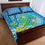 Hawaii Honu Quilt Bed Set Tropical Flowers Blue Gradient