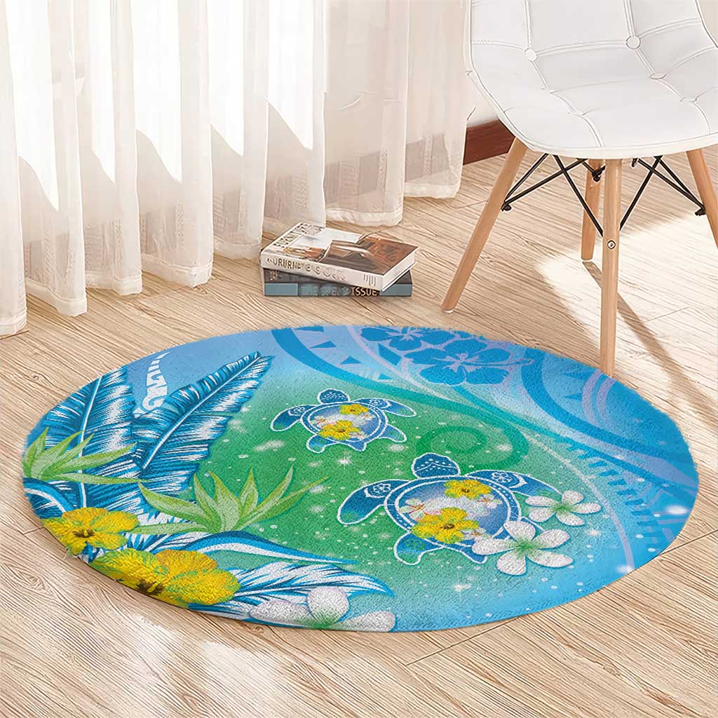 Hawaii Honu Round Carpet Tropical Flowers Blue Gradient LT05 - Polynesian Pride