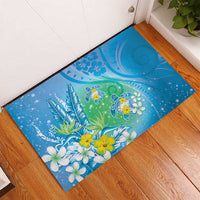 Hawaii Honu Rubber Doormat Tropical Flowers Blue Gradient LT05 - Polynesian Pride