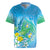 Hawaii Honu Rugby Jersey Tropical Flowers Blue Gradient