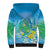 Hawaii Honu Sherpa Hoodie Tropical Flowers Blue Gradient