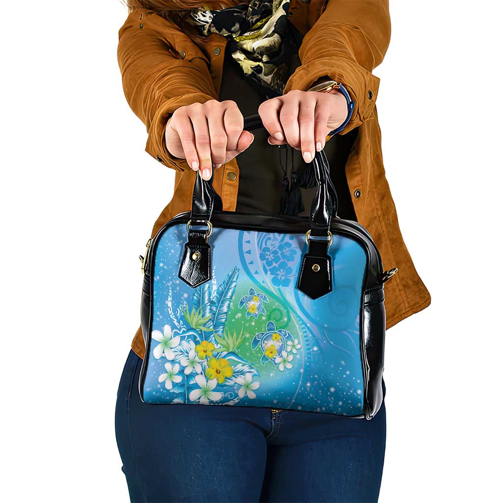 Hawaii Honu Shoulder Handbag Tropical Flowers Blue Gradient LT05 One Size Blue - Polynesian Pride