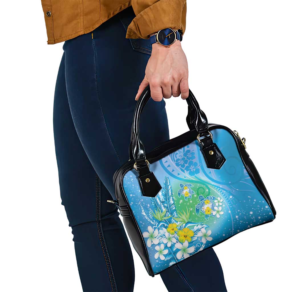 Hawaii Honu Shoulder Handbag Tropical Flowers Blue Gradient LT05 - Polynesian Pride