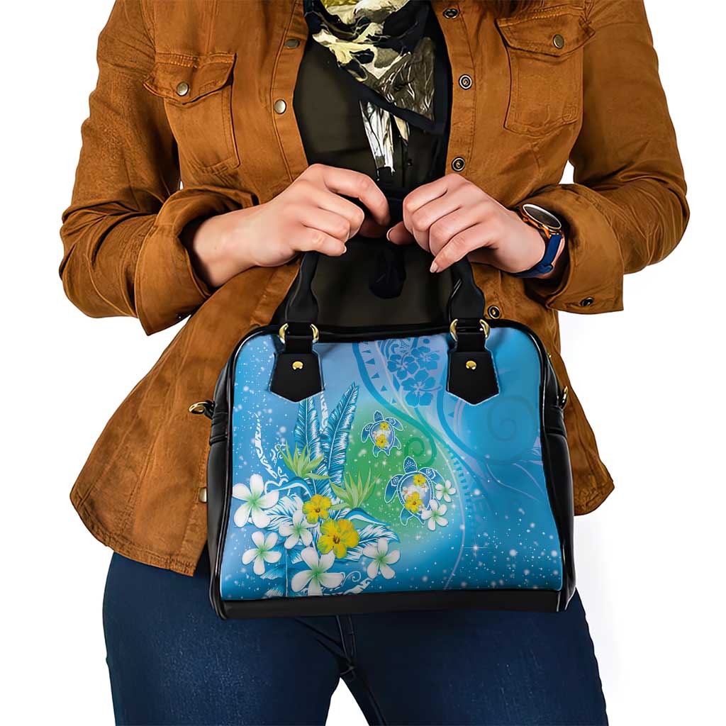 Hawaii Honu Shoulder Handbag Tropical Flowers Blue Gradient LT05 - Polynesian Pride