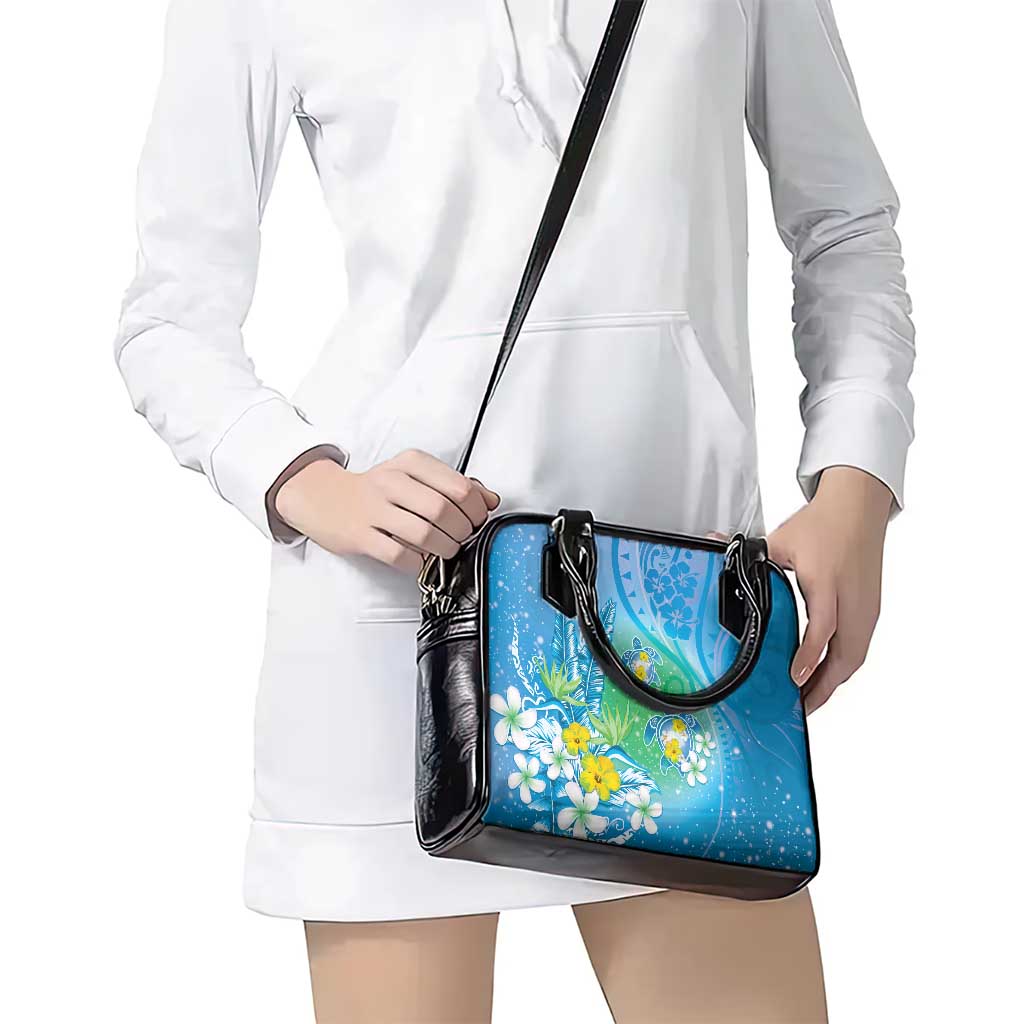 Hawaii Honu Shoulder Handbag Tropical Flowers Blue Gradient LT05 - Polynesian Pride