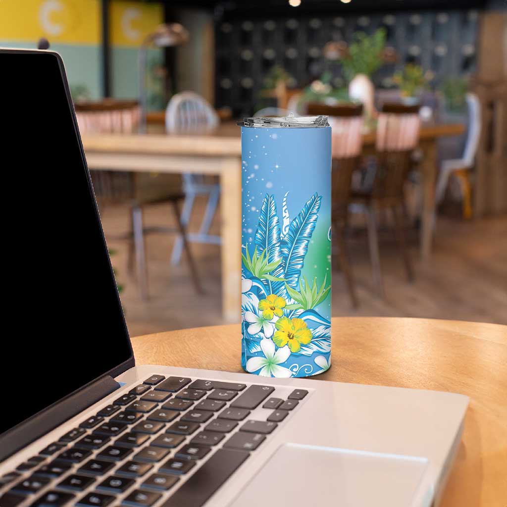 Hawaii Honu Skinny Tumbler Tropical Flowers Blue Gradient LT05 - Polynesian Pride