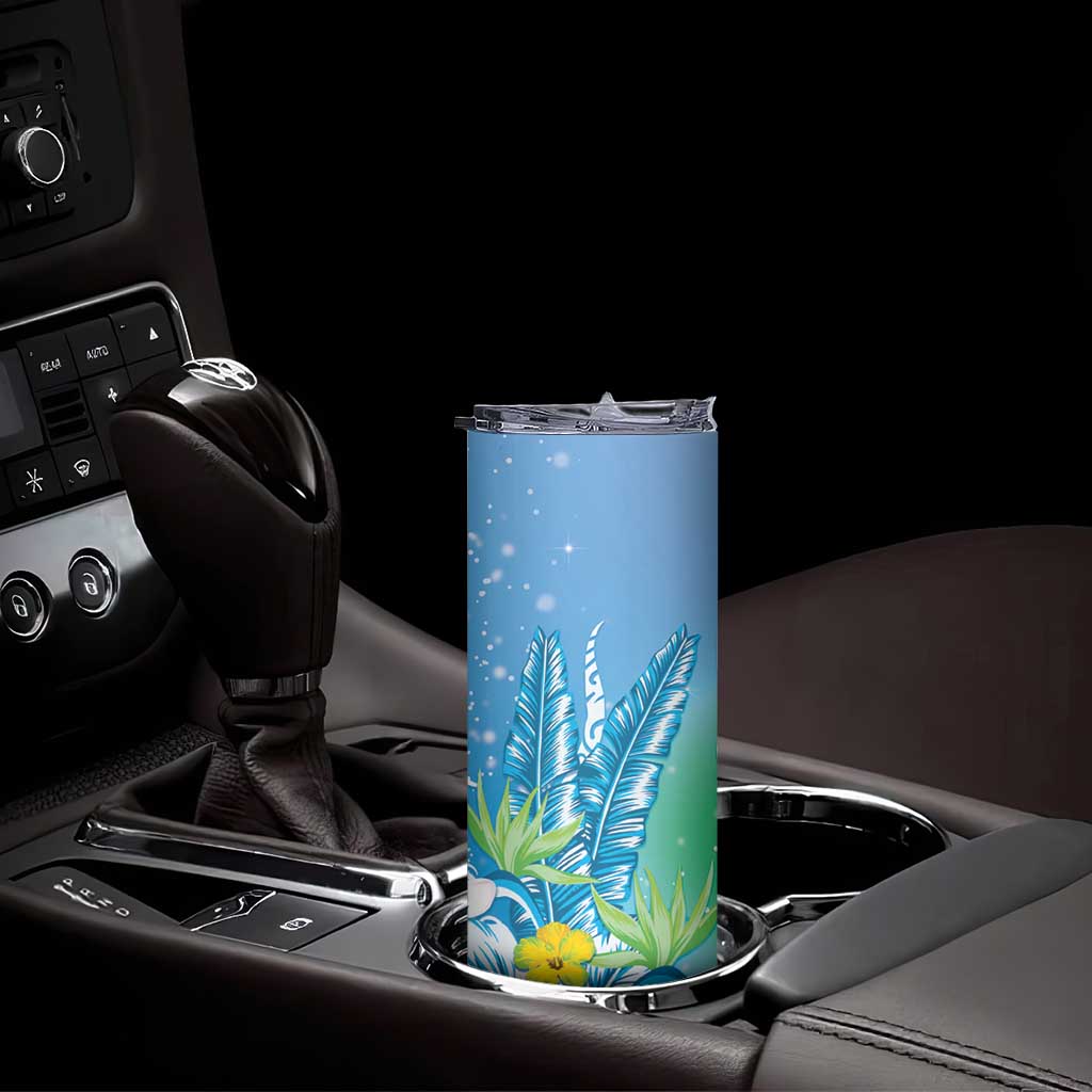 Hawaii Honu Skinny Tumbler Tropical Flowers Blue Gradient LT05 - Polynesian Pride