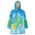 Hawaii Honu Wearable Blanket Hoodie Tropical Flowers Blue Gradient