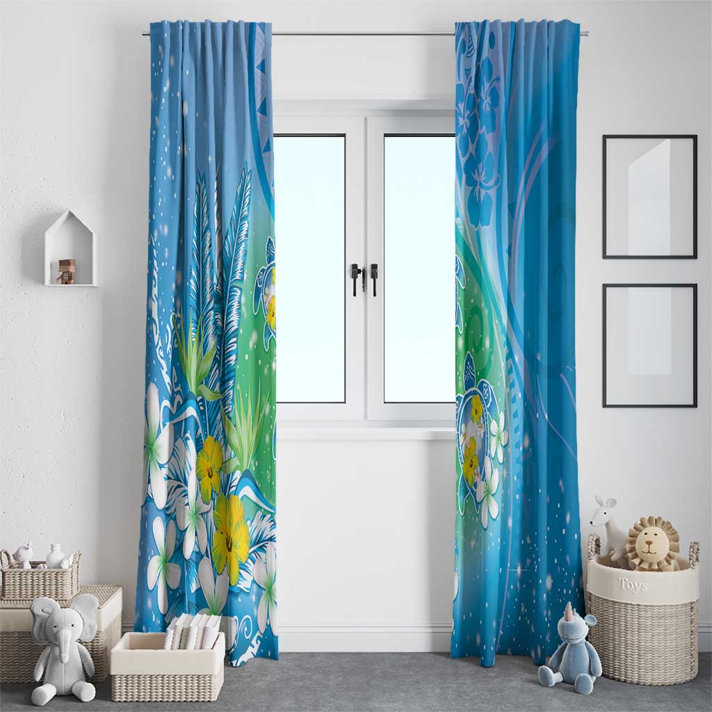 Hawaii Honu Window Curtain Tropical Flowers Blue Gradient LT05 - Polynesian Pride