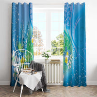 Hawaii Honu Window Curtain Tropical Flowers Blue Gradient LT05 - Polynesian Pride