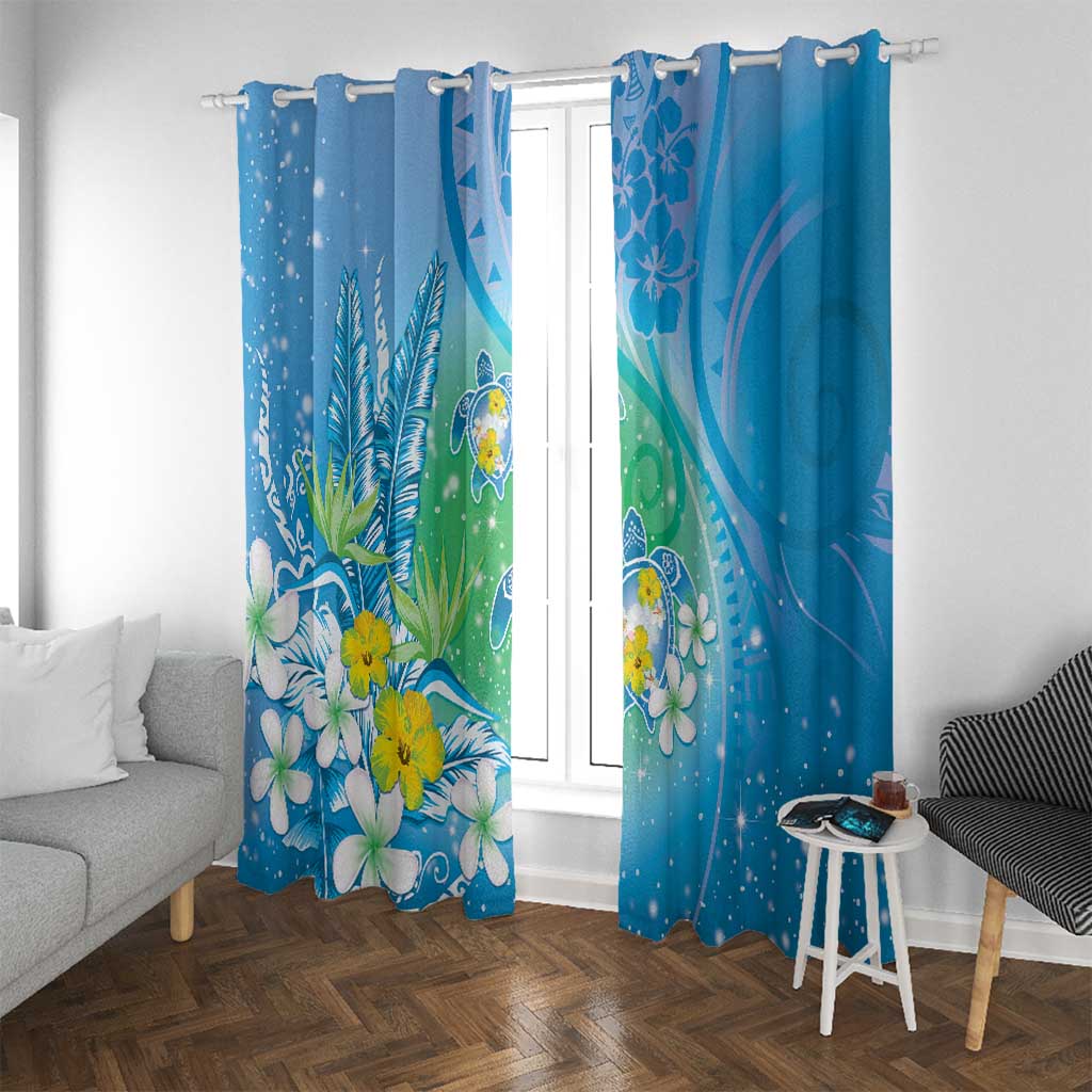 Hawaii Honu Window Curtain Tropical Flowers Blue Gradient LT05 With Grommets Blue - Polynesian Pride