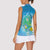 Hawaii Honu Women Sleeveless Polo Shirt Tropical Flowers Blue Gradient