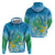 Hawaii Honu Zip Hoodie Tropical Flowers Blue Gradient