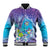 Hawaii Honu Baseball Jacket Tropical Flowers Purple Gradient