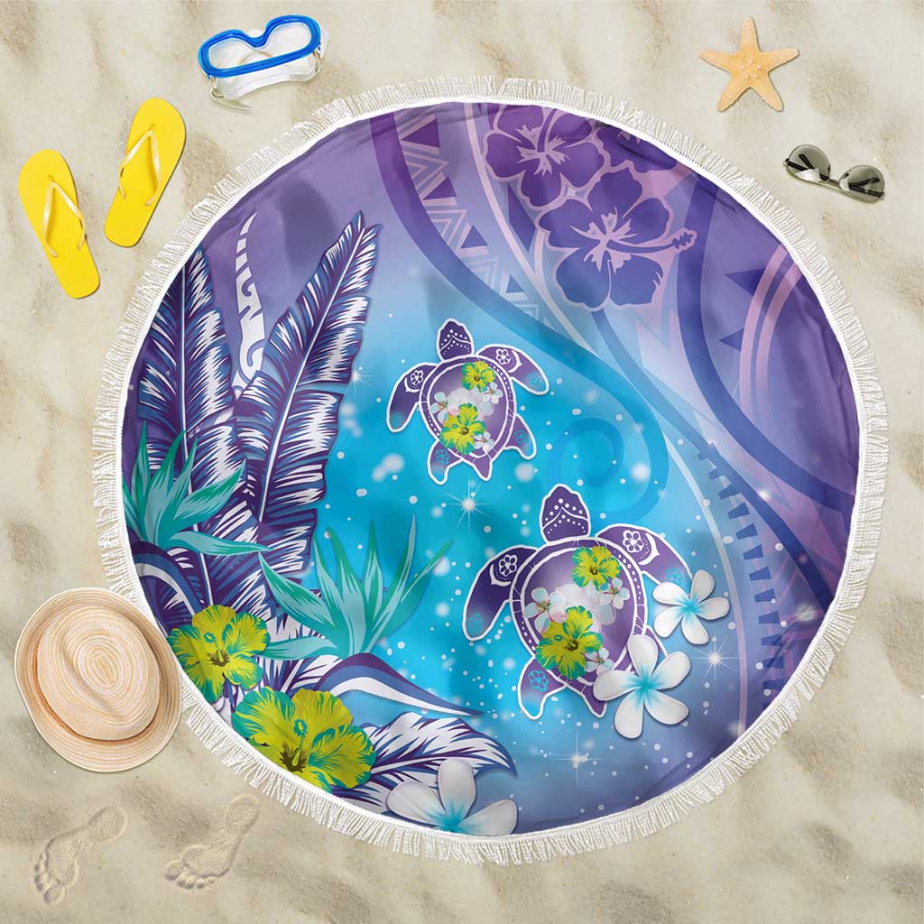 Hawaii Honu Beach Blanket Tropical Flowers Purple Gradient LT05 One Size 150cm Purple - Polynesian Pride