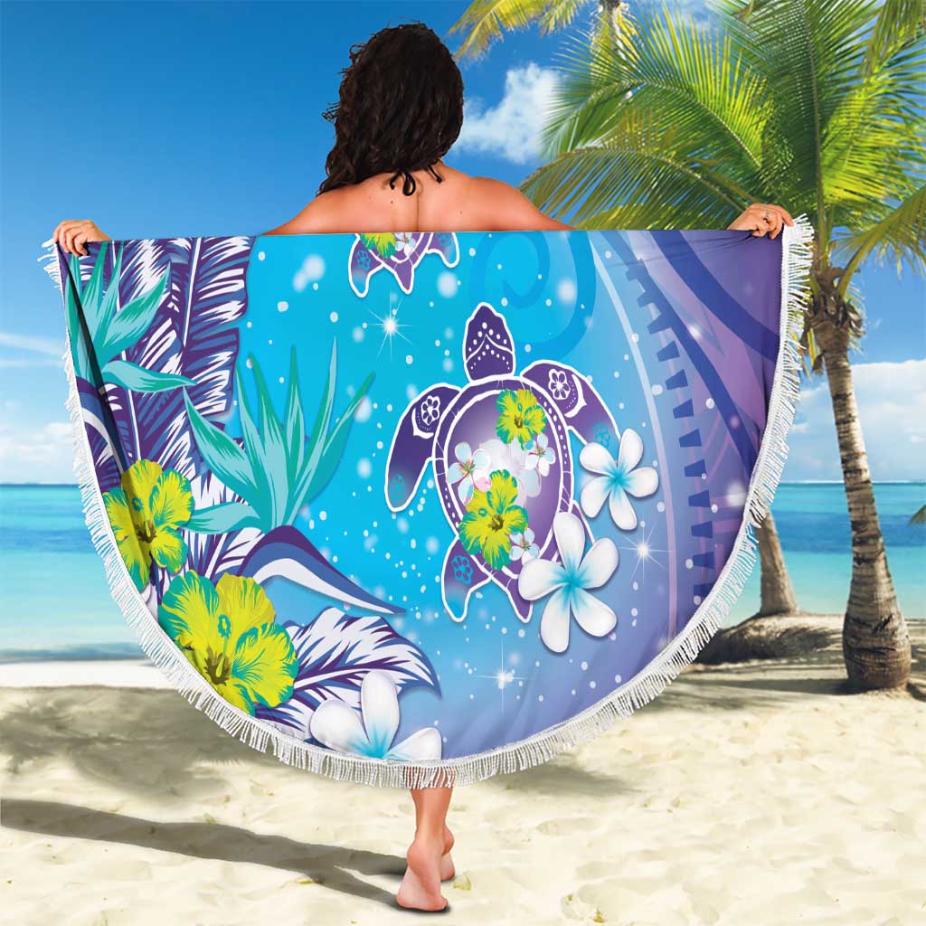 Hawaii Honu Beach Blanket Tropical Flowers Purple Gradient LT05 - Polynesian Pride